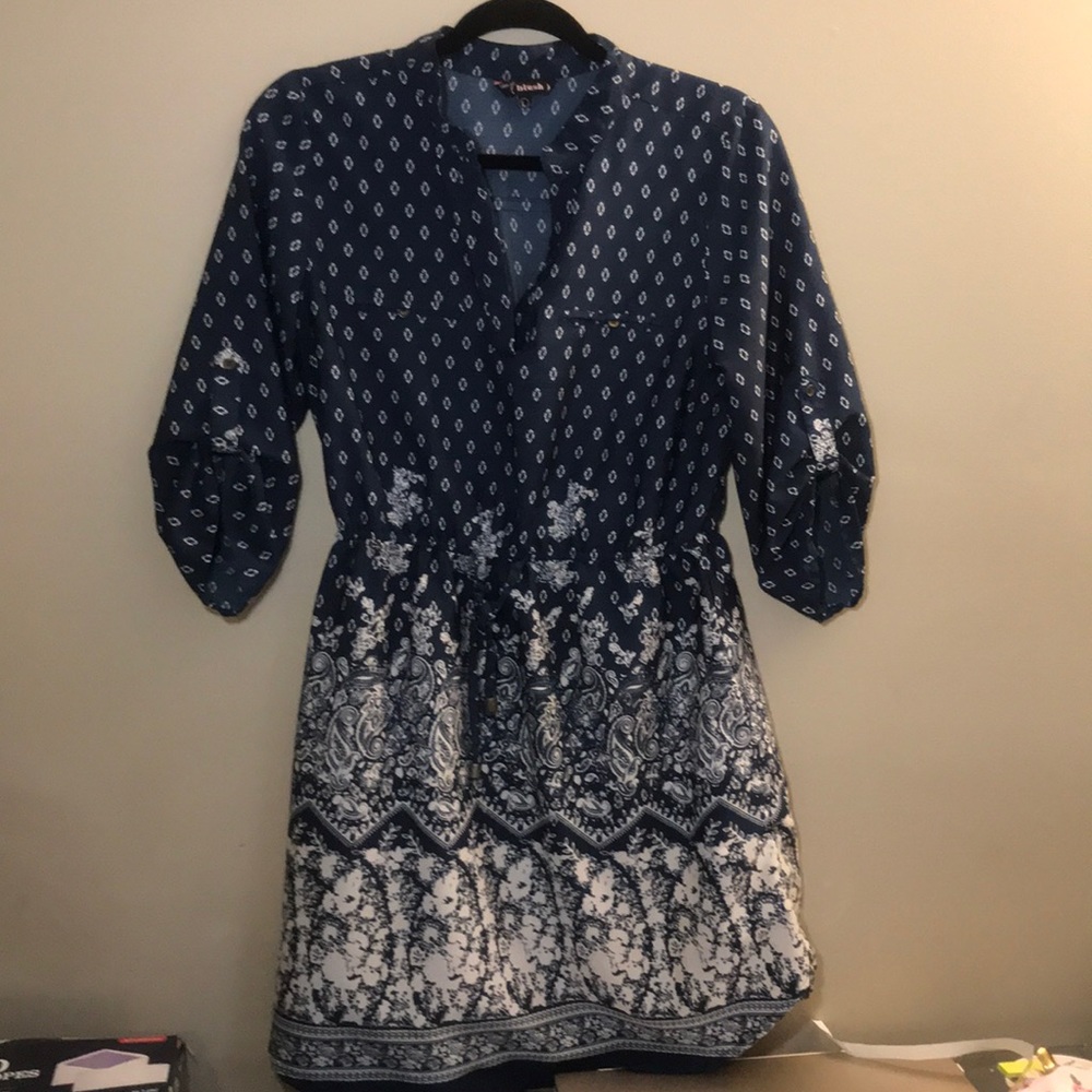 Hint of Blush Mid Sleeve Navy Blue Dress